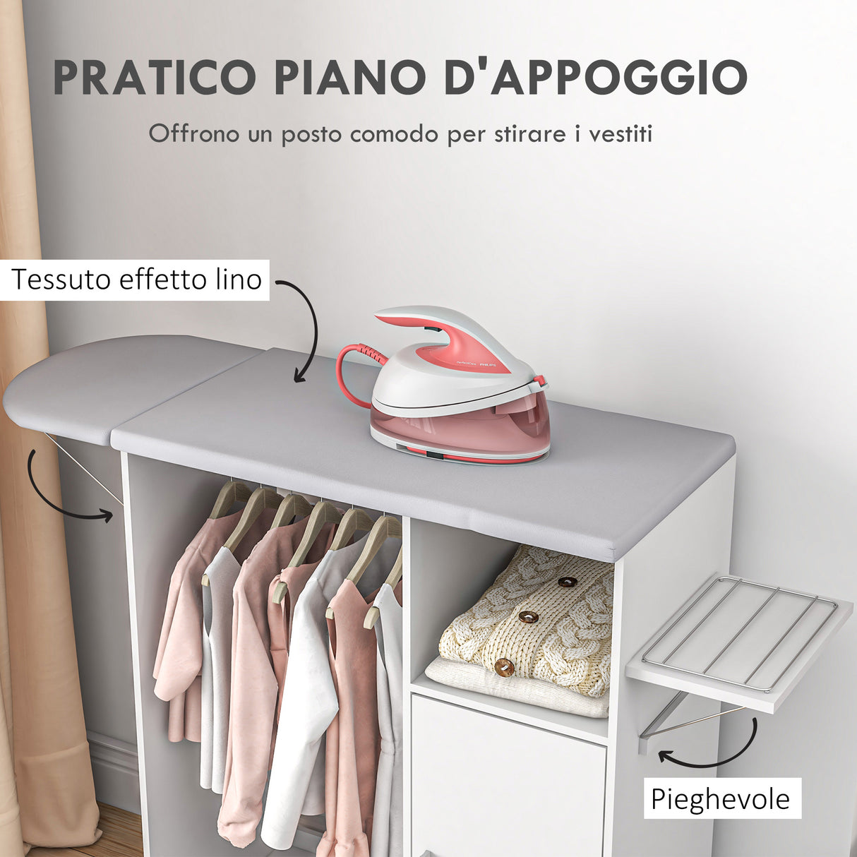 easycomfort easycomfort mobile asse da stiro con piano dappoggio 3 ripiani a cubo e guida 107x42 5x99cm bianco