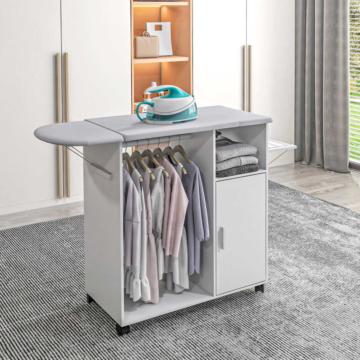 easycomfort easycomfort mobile asse da stiro con piano dappoggio 3 ripiani a cubo e guida 107x42 5x99cm bianco