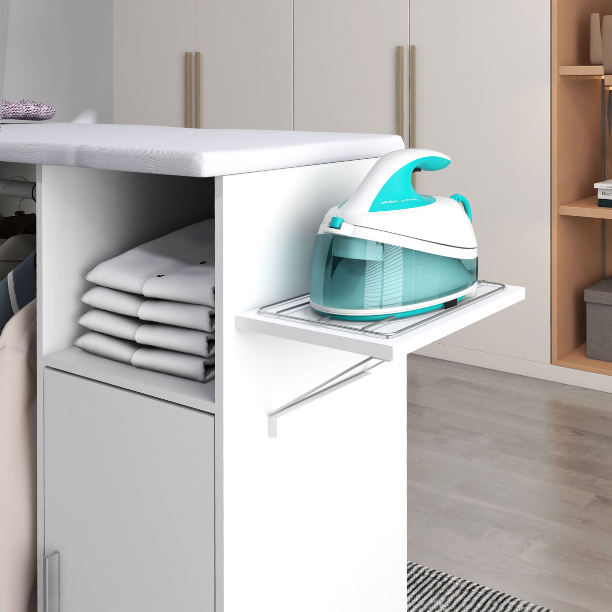 easycomfort easycomfort mobile asse da stiro con piano dappoggio 3 ripiani a cubo e guida 107x42 5x99cm bianco