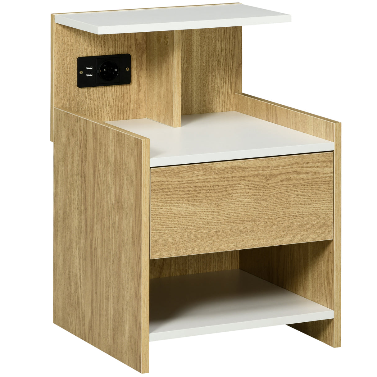 easycomfort easycomfort comodino moderno con 2 prese e porte usb e cassetto in truciolato 40x40x60cm color legno