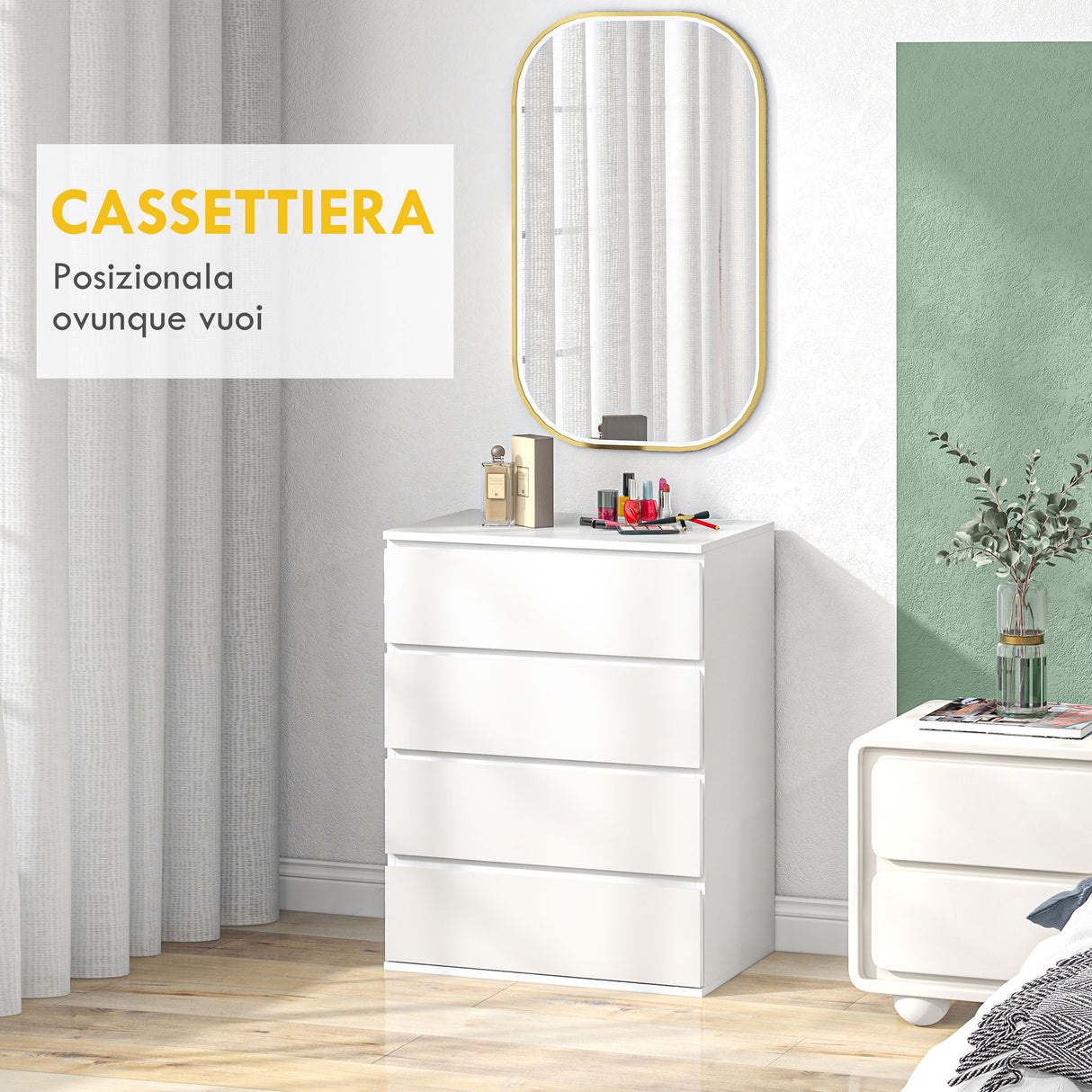 easycomfort easycomfort cassettiera 4 cassetti in truciolato con guide in metallo e maniglie scanalate 60x40x80 cm bianco