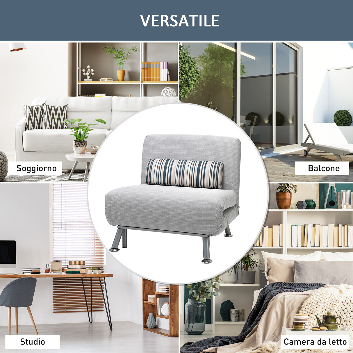 easycomfort easycomfort poltrona letto in ferro e cotone con cuscino a righe 75 x 70 x 75cm grigio ean 8055776914640