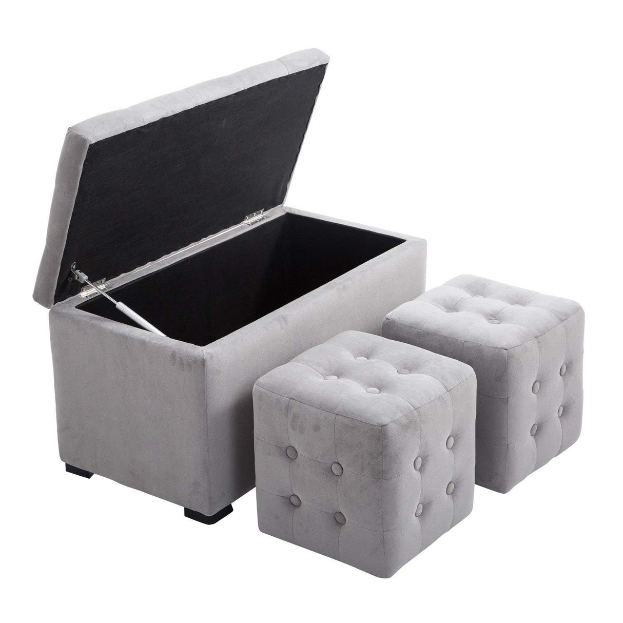 easycomfort easycomfort cassapanca portaoggetti multiuso con 2 sgabelli pouf in velluto grigio perla ean 8055776914008