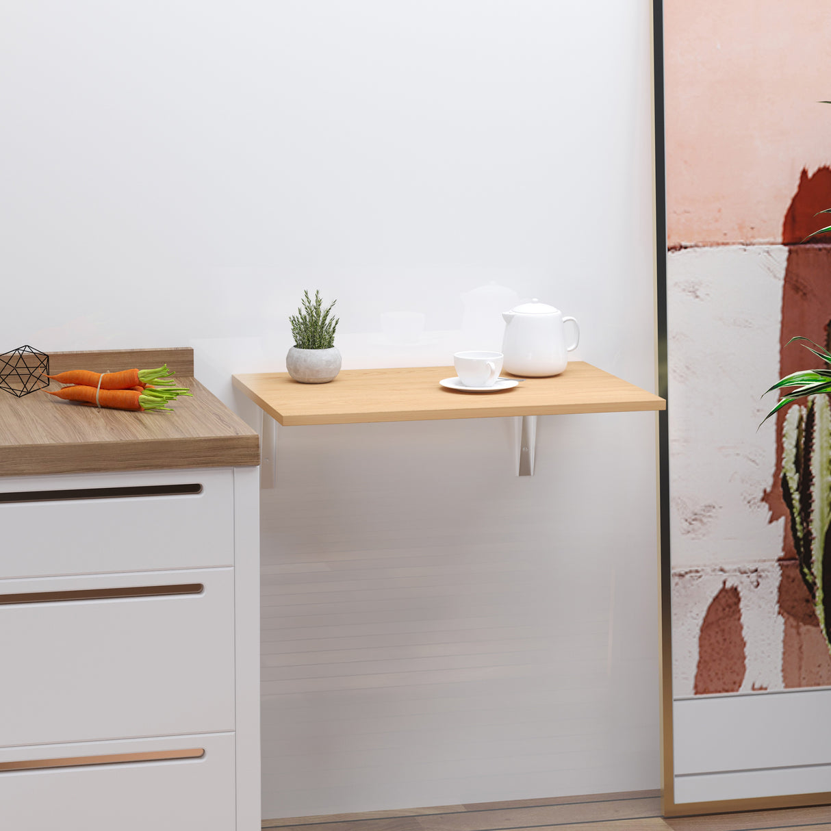 easycomfort easycomfort tavolino a muro pieghevole salvaspazio in mdf e telaio in metallo per cucina salotto color legno 60x40x20cm