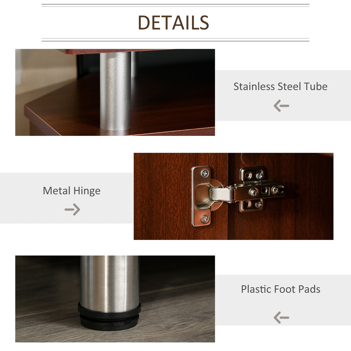 easycomfort easycomfort mobile porta tv classico da soggiorno con 2 ripiani e 2 armadietti in mdf e acciaio inox marrone 120x39 5x52cm ean 8054144130132