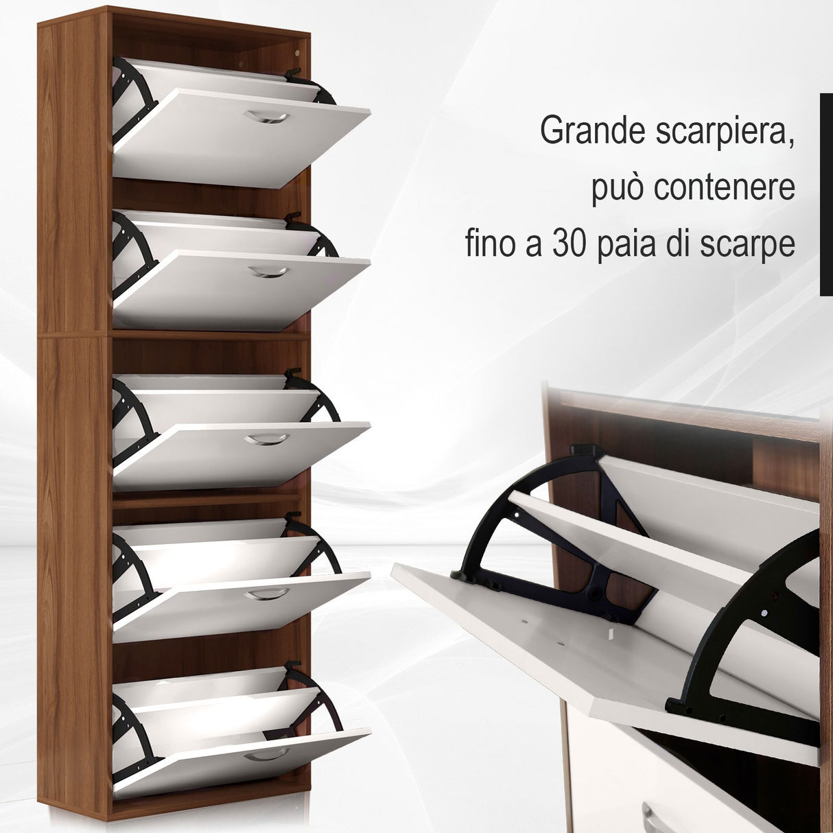 easycomfort easycomfort scarpiera slim a 5 livelli con 2 ripiani per livello in mdf 60x28x189 cm bianco e marrone