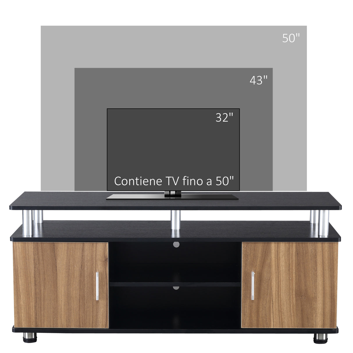 easycomfort easycomfort mobile porta tv fino a 50 con armadietti e ripiani in legno e alluminio 120x40x52 2cm