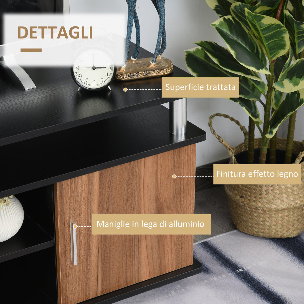 easycomfort easycomfort mobile porta tv fino a 50 con armadietti e ripiani in legno e alluminio 120x40x52 2cm