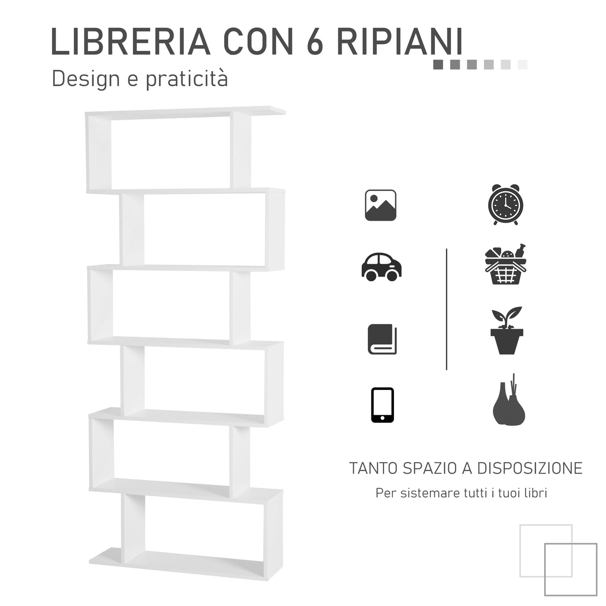 easycomfort easycomfort scaffale alto con 6 ripiani libreria scaffalatura in legno design moderno bianco 80 23 192cm ean 8054111844444