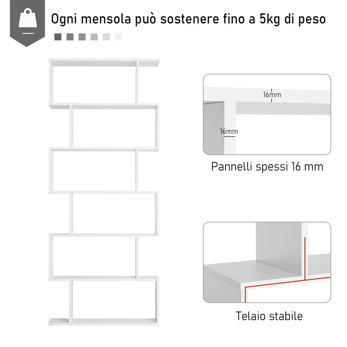 easycomfort easycomfort scaffale alto con 6 ripiani libreria scaffalatura in legno design moderno bianco 80 23 192cm ean 8054111844444