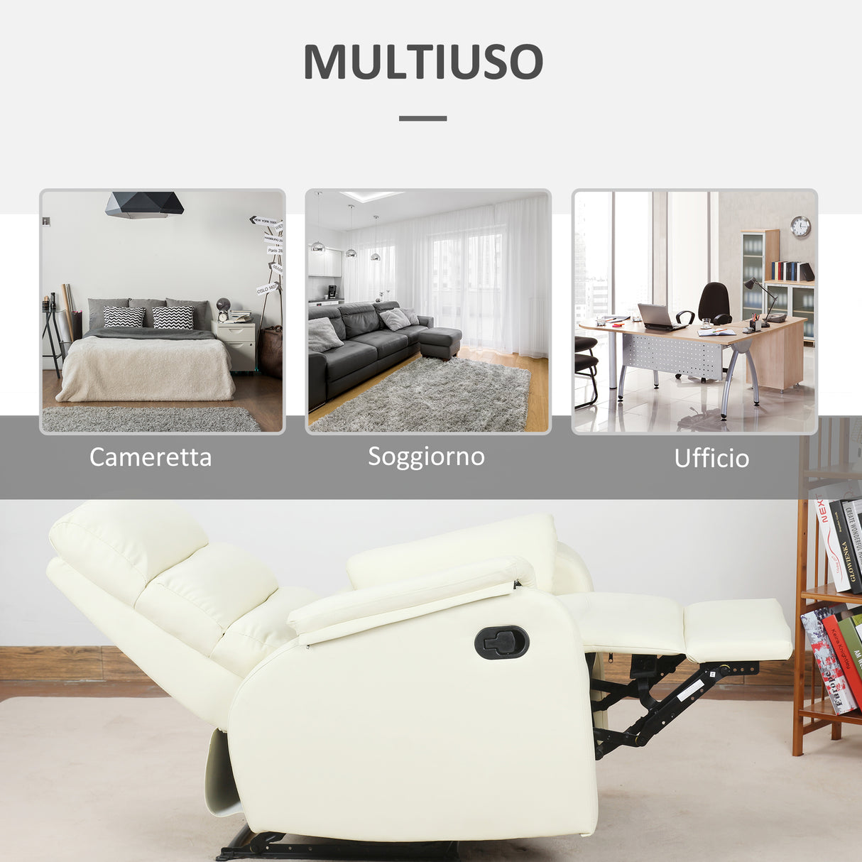 easycomfort easycomfort poltrona relax per interni reclinabile manualmente con cuscino imbottito in pelle pu e acciaio 75x82x99 cm crema ean 8055776913384