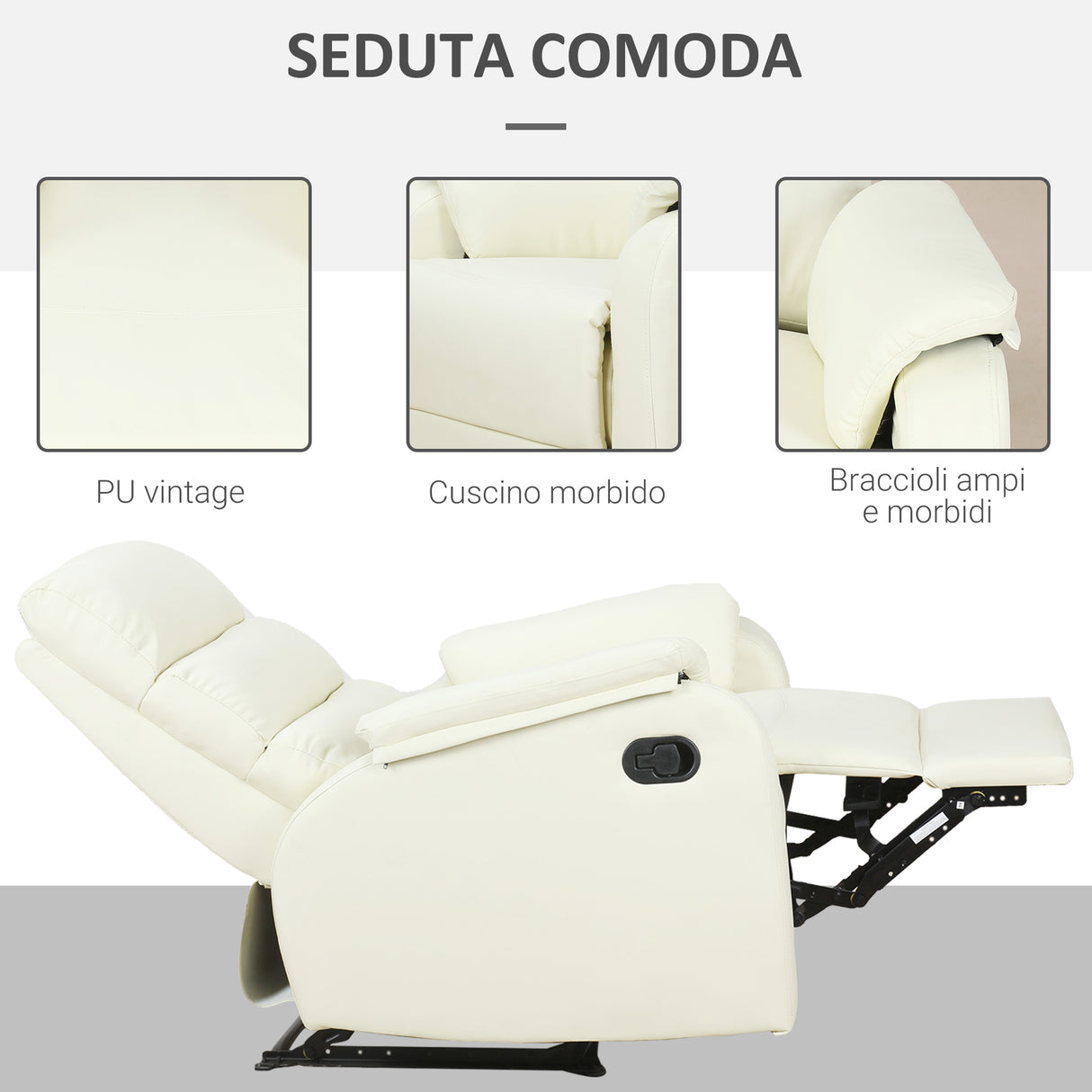 easycomfort easycomfort poltrona relax per interni reclinabile manualmente con cuscino imbottito in pelle pu e acciaio 75x82x99 cm crema ean 8055776913384
