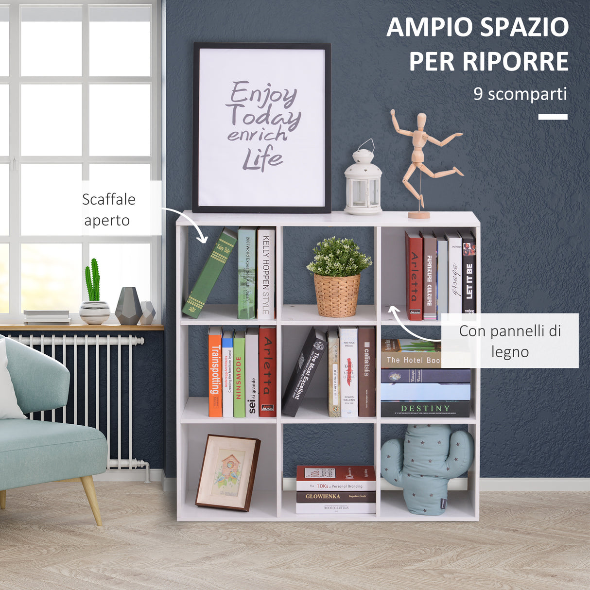 easycomfort easycomfort libreria bianca per casa e ufficio scaffale dal design moderno con 9 scomparti in legno 91x29 5x91cm ean 8054111845700