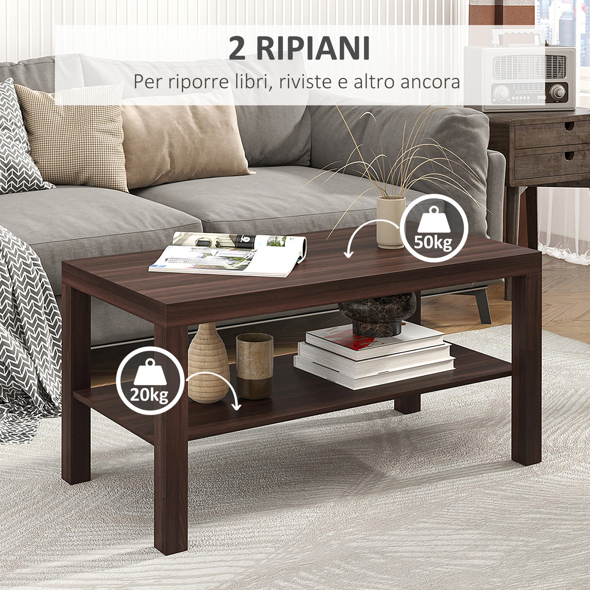 easycomfort easycomfort tavolino da salotto rettangolare classico con ripiano portaoggetti in legno 904544 5cm ean 8054111845045