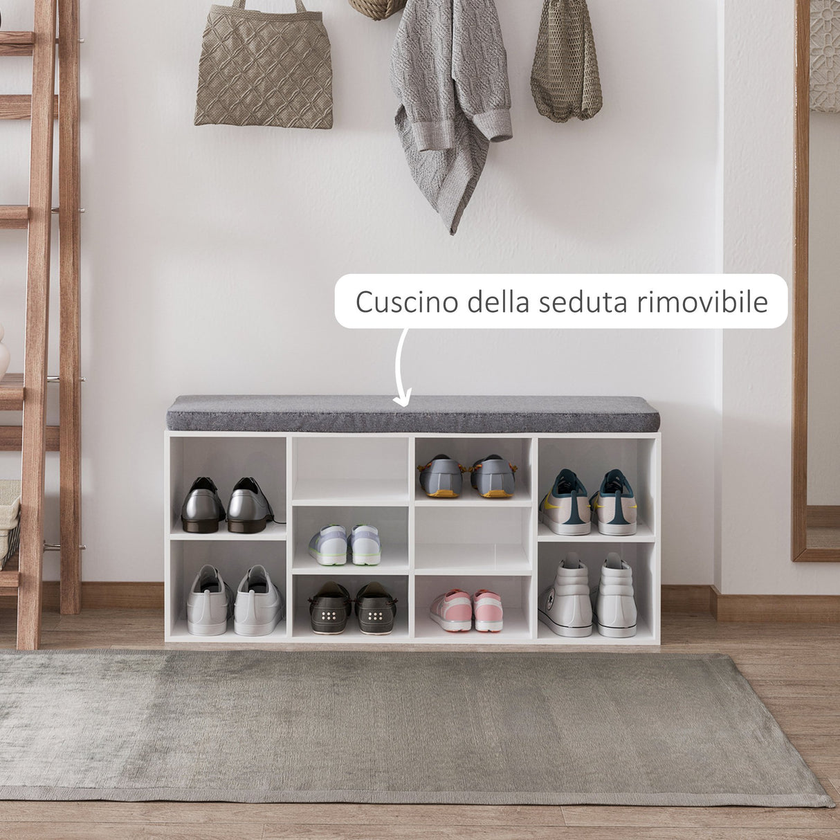 easycomfort easycomfort scarpiera panchina 8 10 paia di scarpe ripiani regolabili legno bianco 104 x 30 x 48 cm ean 8054144135175