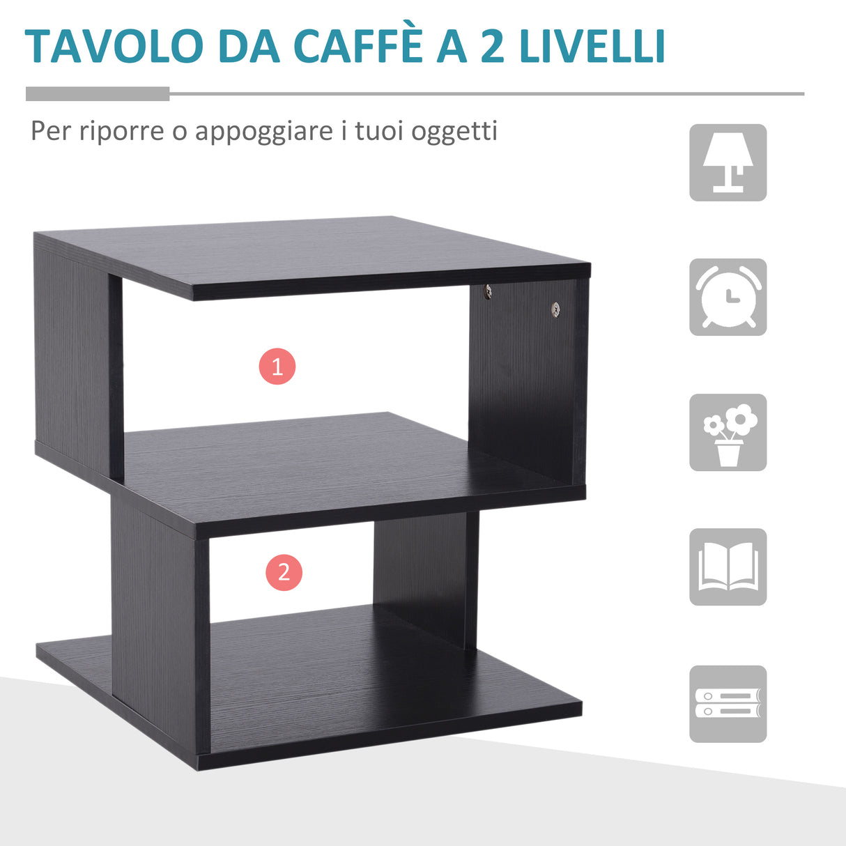 easycomfort easycomfort tavolino da salotto basso a 3 ripiani tavolino da caffe in legno arredamento moderno salvaspazio nero 40x40x43cm