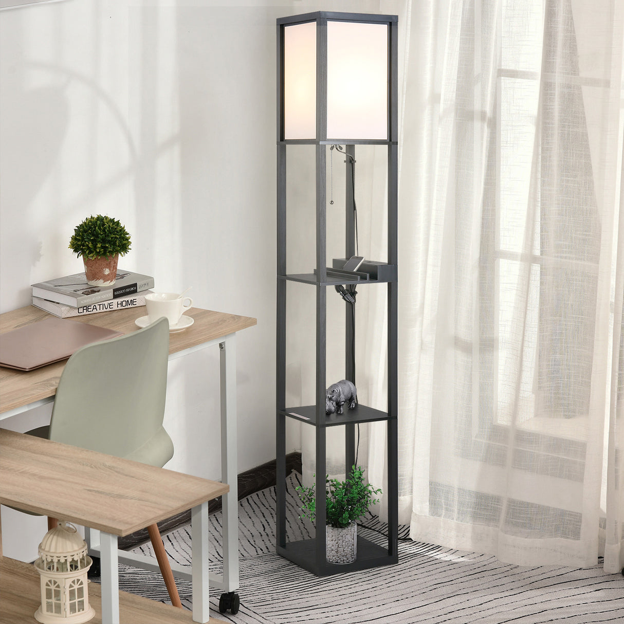 easycomfort easycomfort lampada da terra con 3 mensole e 2 porte usb attacco lampadine e27 26x26x160cm nero ean 8054144133096