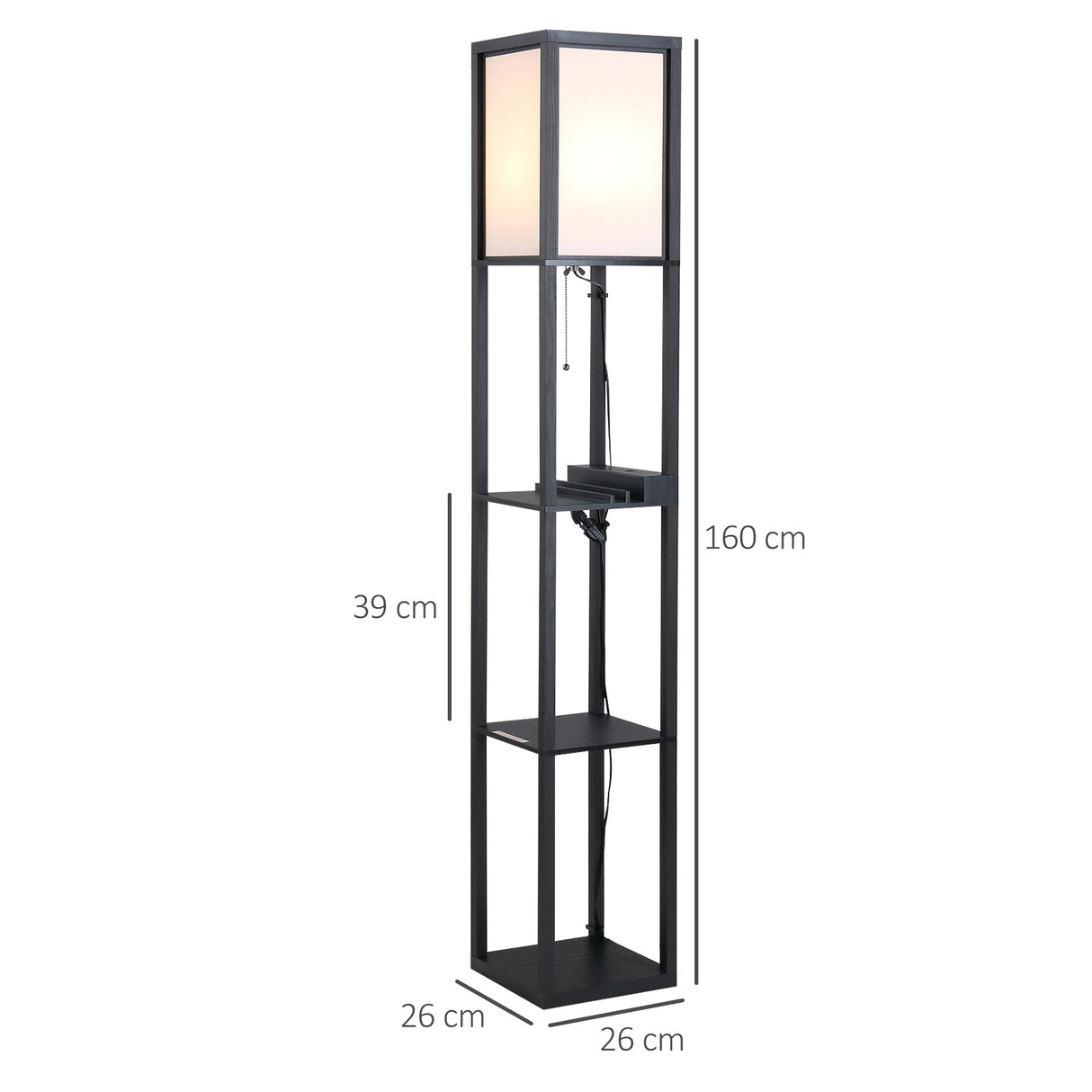 easycomfort easycomfort lampada da terra con 3 mensole e 2 porte usb attacco lampadine e27 26x26x160cm nero ean 8054144133096