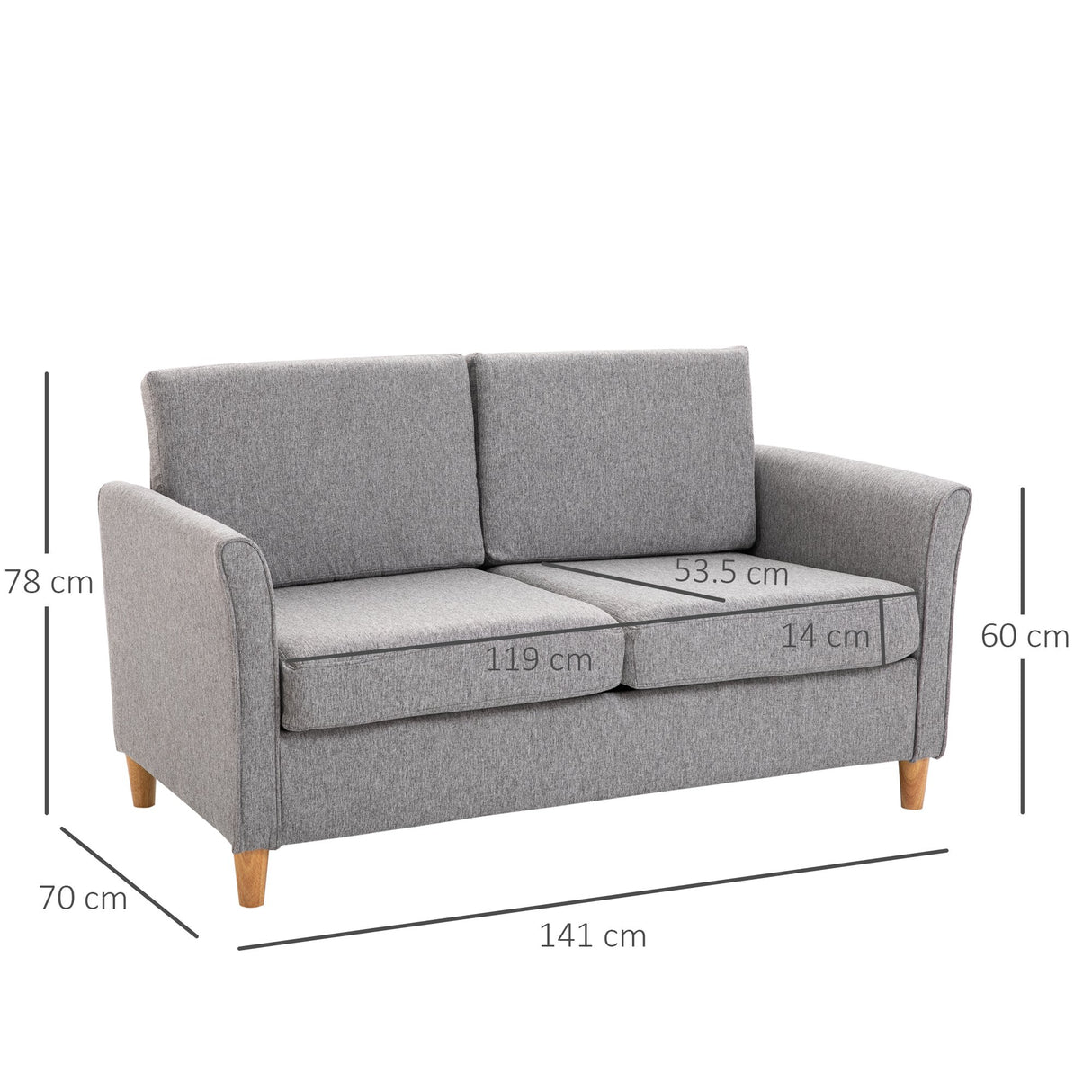 easycomfort easycomfort divano due posti linea moderna e compatta in lino grigio e legno 70cmx141cmx78cm ean 8055776914701