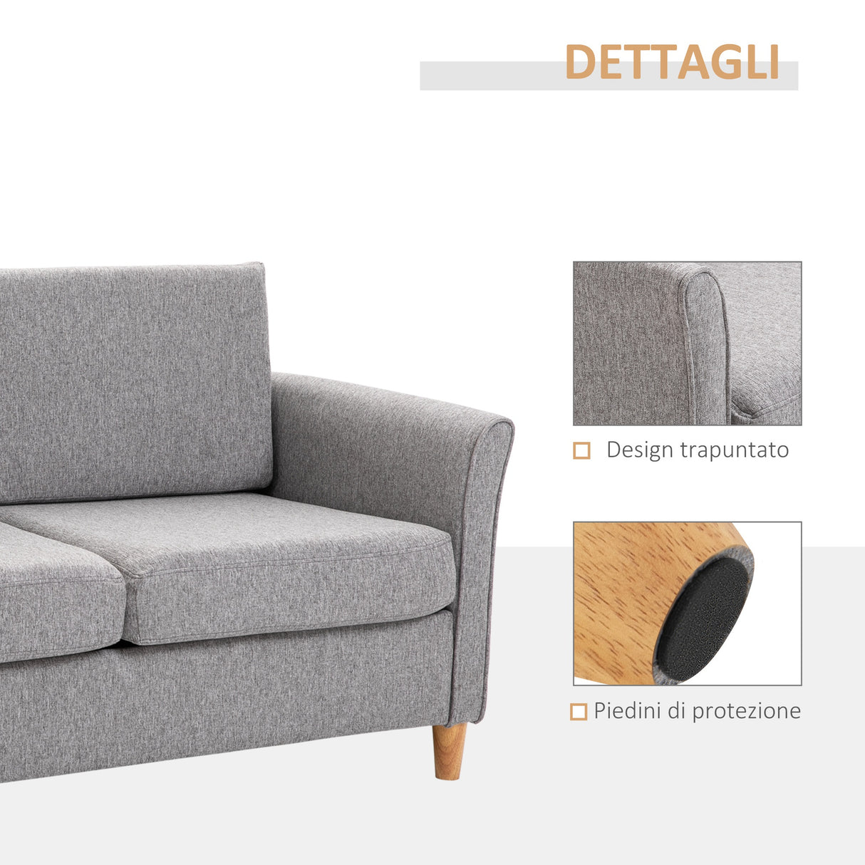 easycomfort easycomfort divano due posti linea moderna e compatta in lino grigio e legno 70cmx141cmx78cm ean 8055776914701