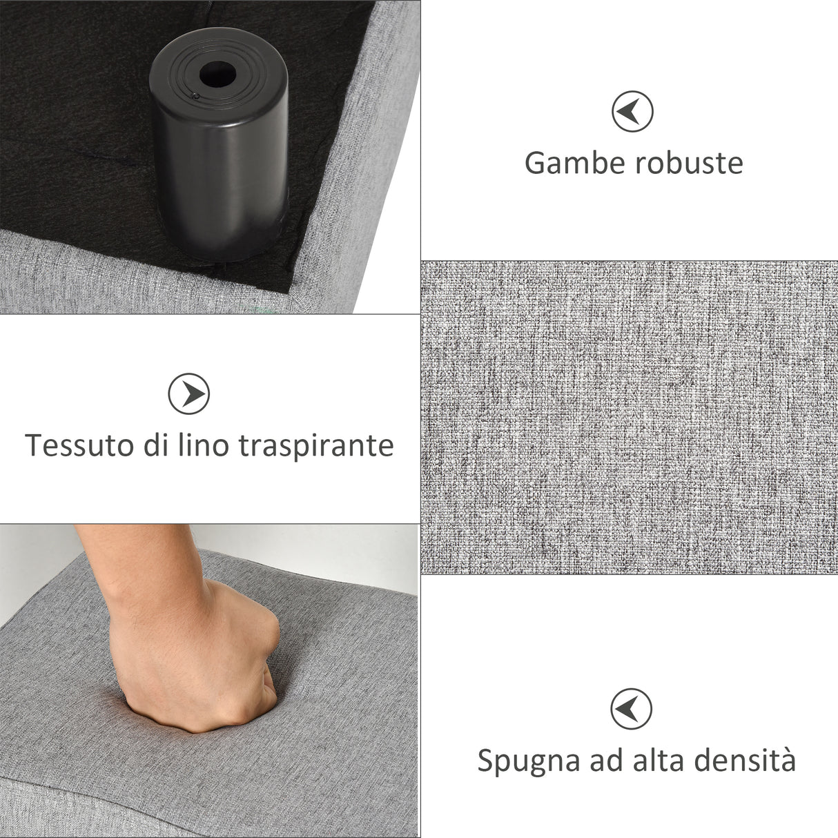 easycomfort easycomfort pouf poggiapiedi in tessuto effetto lino imbottito 40x30x24cm grigio