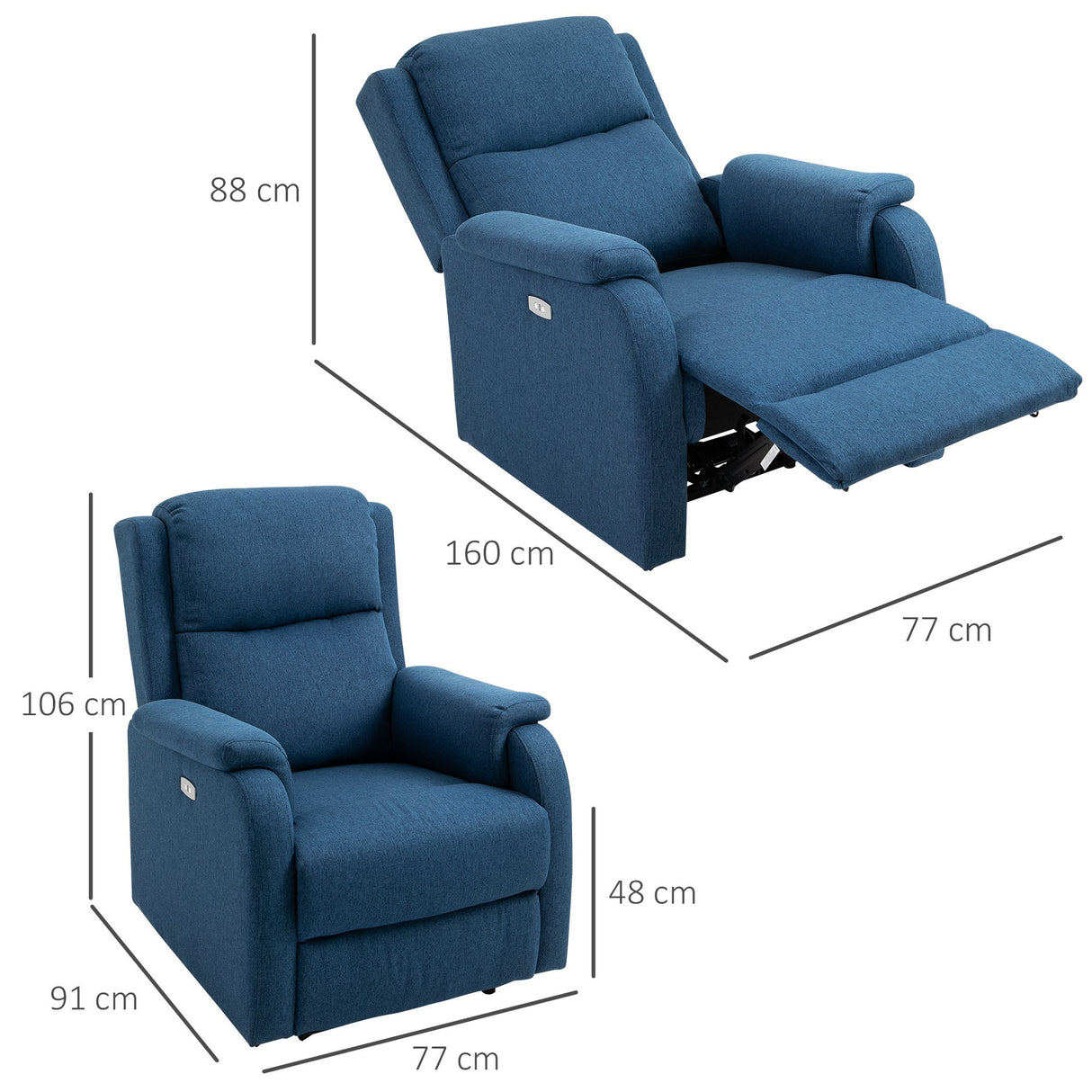 easycomfort easycomfort poltrona relax elettrica con schienale reclinabile 160 poggiapiedi e porta usb lino blu ean 8055776912745