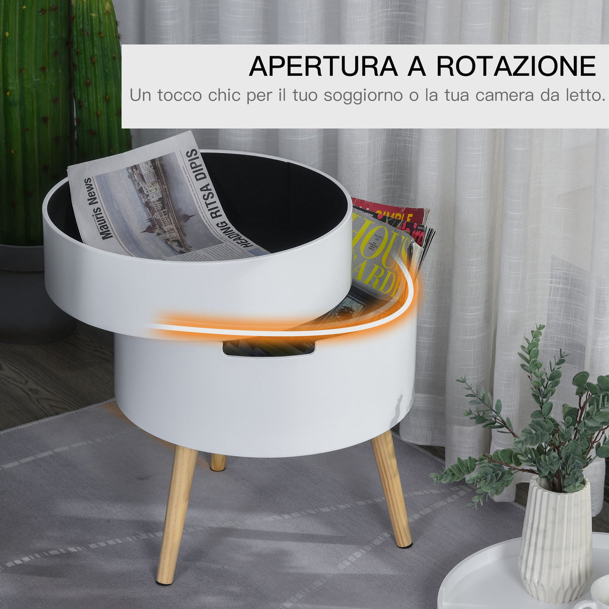 easycomfort easycomfort tavolino da caffe rotondo 3 elementi con apertura a rotazione vassoio rimovibile in legno bianco 38 x 48 3cm ean 8054144134604