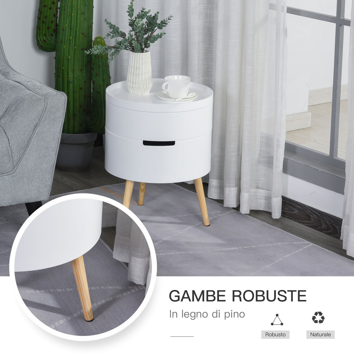 easycomfort easycomfort tavolino da caffe rotondo 3 elementi con apertura a rotazione vassoio rimovibile in legno bianco 38 x 48 3cm ean 8054144134604