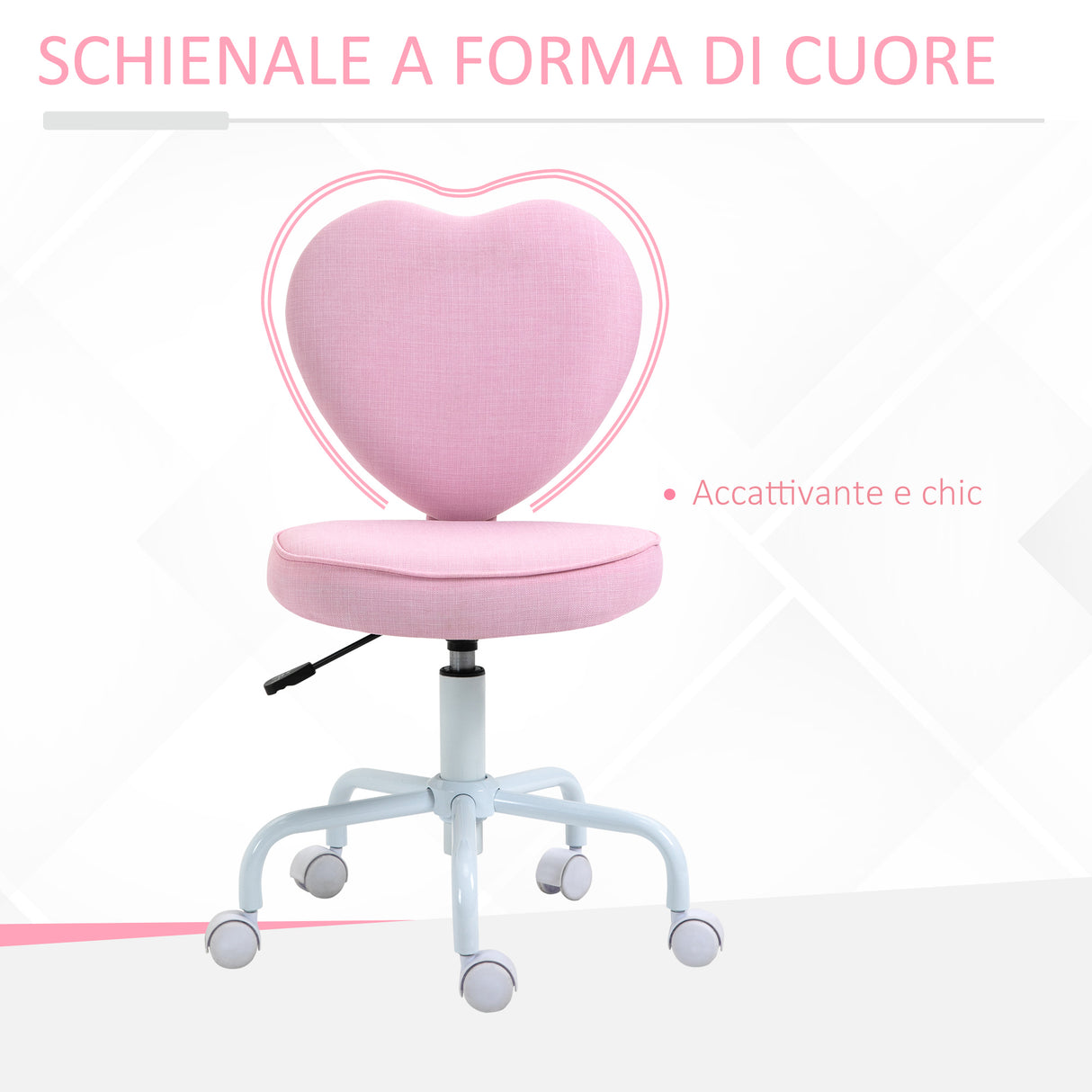 easycomfort easycomfort sedia per scrivania a forma di cuore con 5 rotelle e altezza regolabile in tessuto rosa 40x50x79 89cm ean 8054144131924