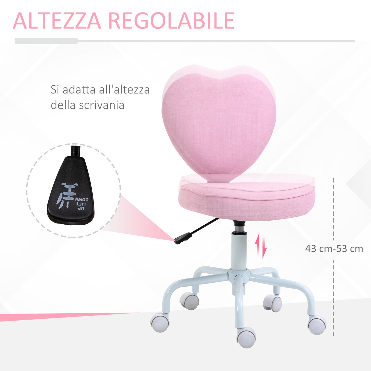 easycomfort easycomfort sedia per scrivania a forma di cuore con 5 rotelle e altezza regolabile in tessuto rosa 40x50x79 89cm ean 8054144131924