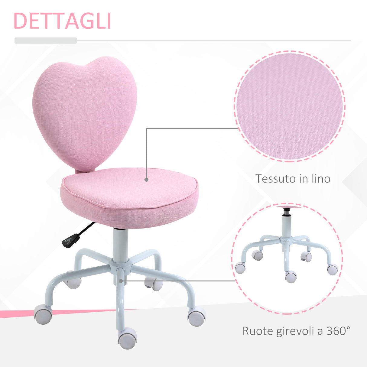 easycomfort easycomfort sedia per scrivania a forma di cuore con 5 rotelle e altezza regolabile in tessuto rosa 40x50x79 89cm ean 8054144131924