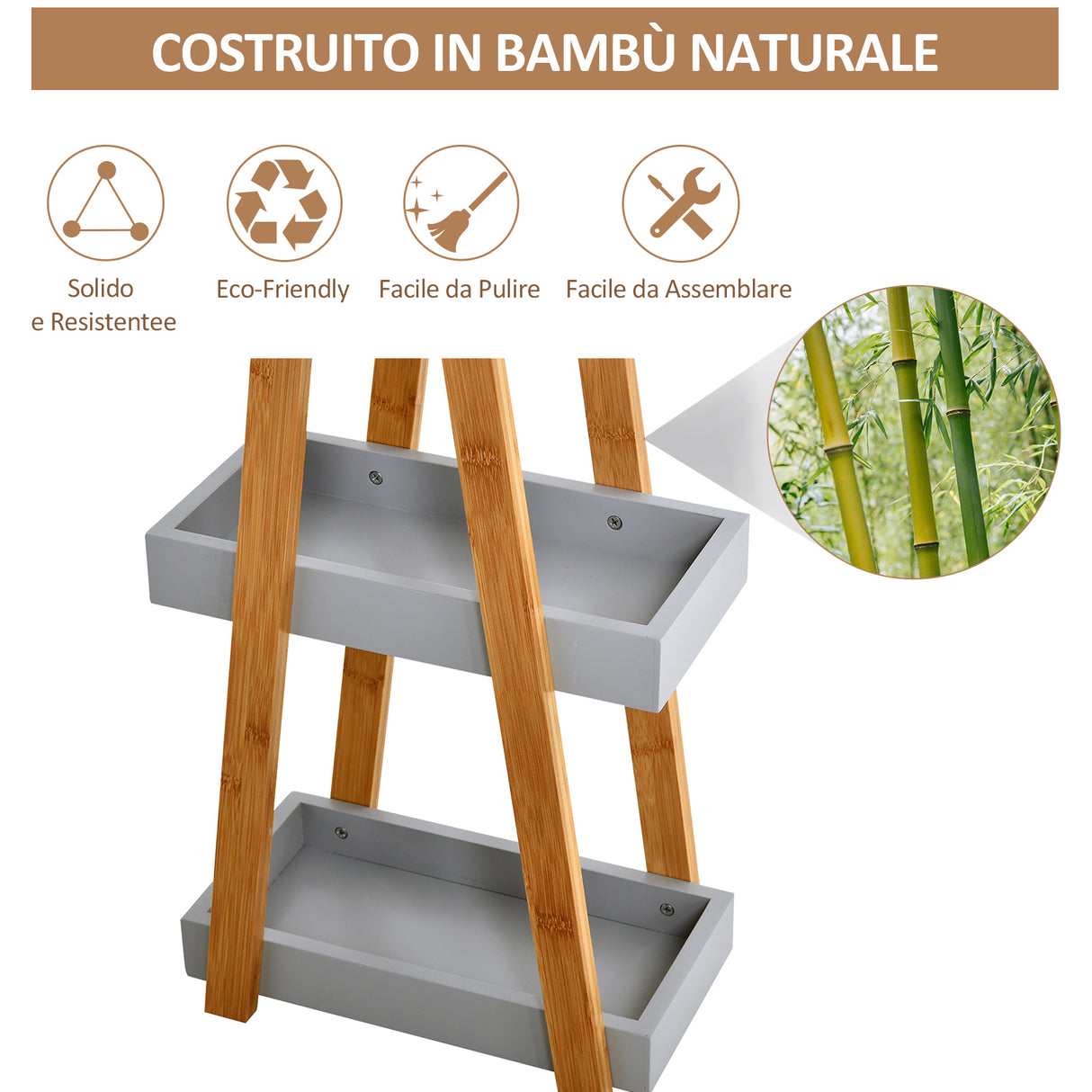 easycomfort easycomfort scaffale salvaspazio da bagno in mdf e bambu forma a piramide con 3 mensole color legno e grigio 30x18x81cm ean 8054111842150