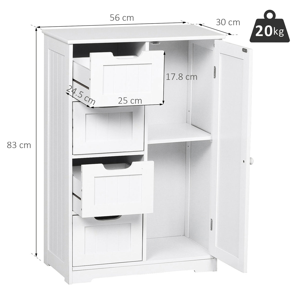 easycomfort easycomfort mobile da bagno con 4 cassetti e 1 armadietto ripiano regolabile a 3 altezze vernice ecologica anti ribaltamento in mdf bianco 56x30x83cm ean 8054144133799