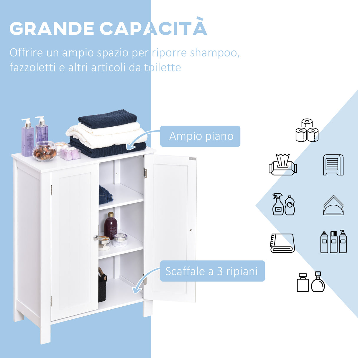 easycomfort easycomfort mobiletto da bagno mobiletto multiuso salvaspazio con armadietto 2 ripiani 2 ante maniglie in mdf 60 x 30 x 80cm bianco ean 8054144130422