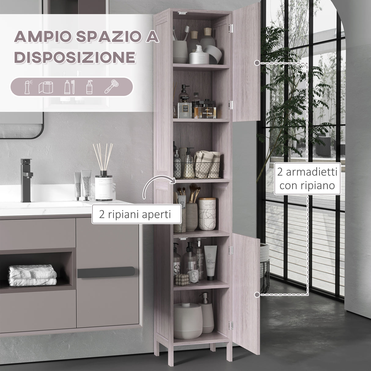easycomfort easycomfort colonna bagno in mdf con 2 armadietti e 2 ripiani aperti 30x32x172 5 cm color legno