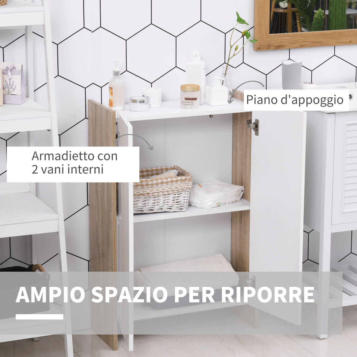 easycomfort easycomfort armadietto a due ante per bagno mobiletto da ingresso o camera in legno color rovere e bianco 60 x 25 x 90cm ean 8054111847759