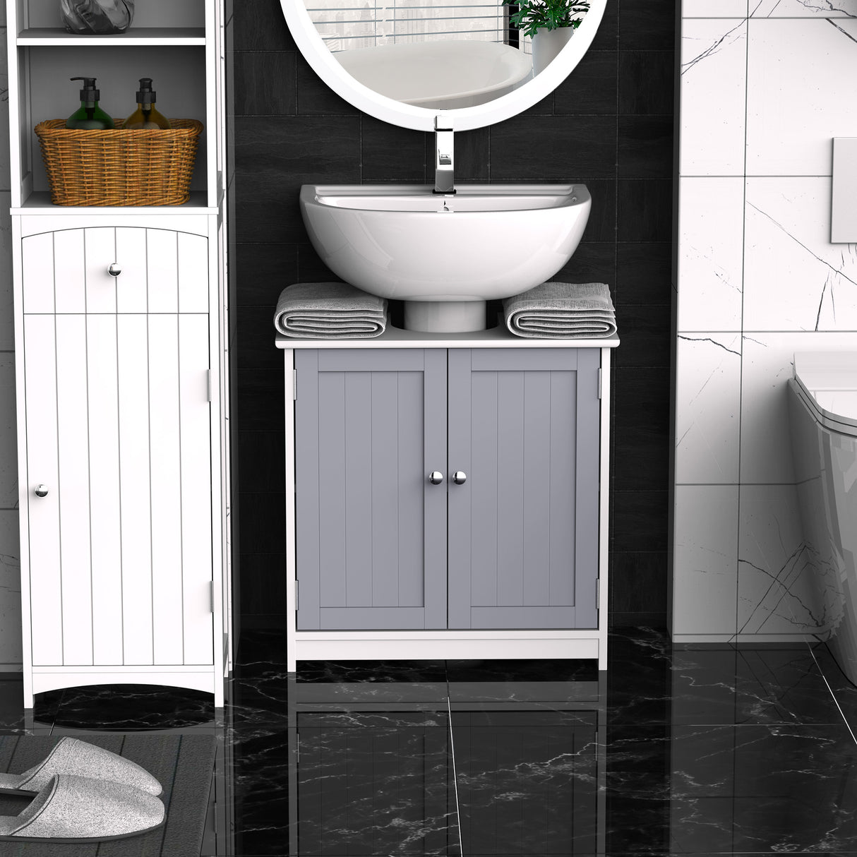 easycomfort easycomfort mobile sotto lavabo bagno con taglio a u armadietto 2 ante con mensola regolabile in mdf 60x30x60cm bianco grigio