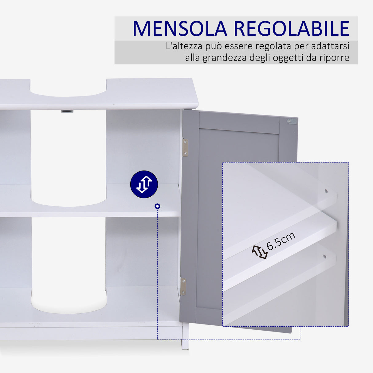 easycomfort easycomfort mobile sotto lavabo bagno con taglio a u armadietto 2 ante con mensola regolabile in mdf 60x30x60cm bianco grigio