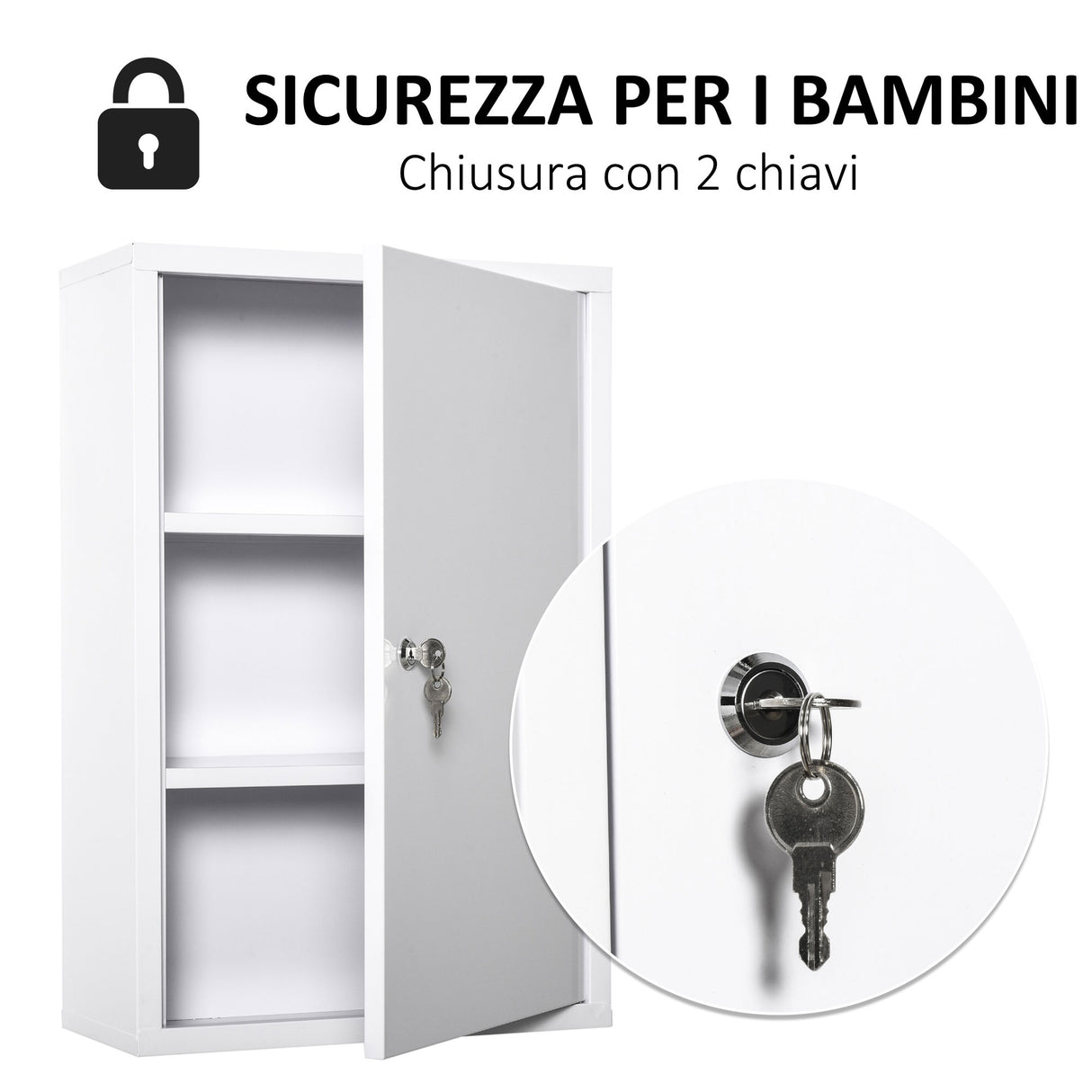 easycomfort easycomfort armadietto medicinali a 3 livelli in acciaio con 2 chiavi e montaggio a parete 40x18x60 cm bianco