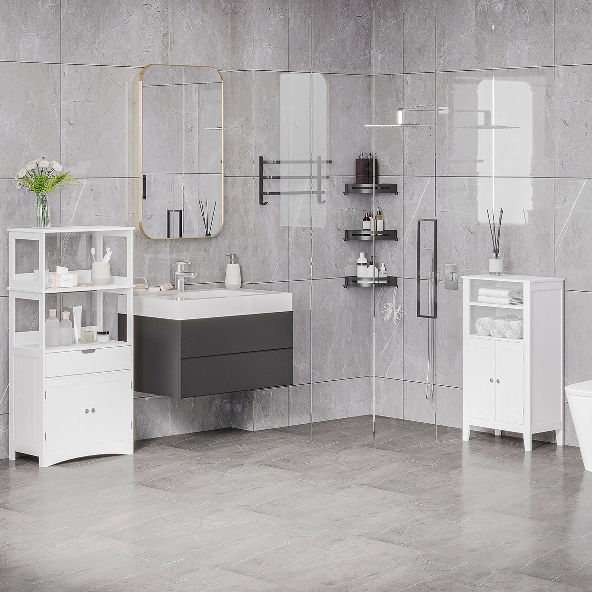 easycomfort easycomfort mobile bagno con mensole armadietto e cassetto mobiletto multiuso in legno bianco 60x33x122 5cm