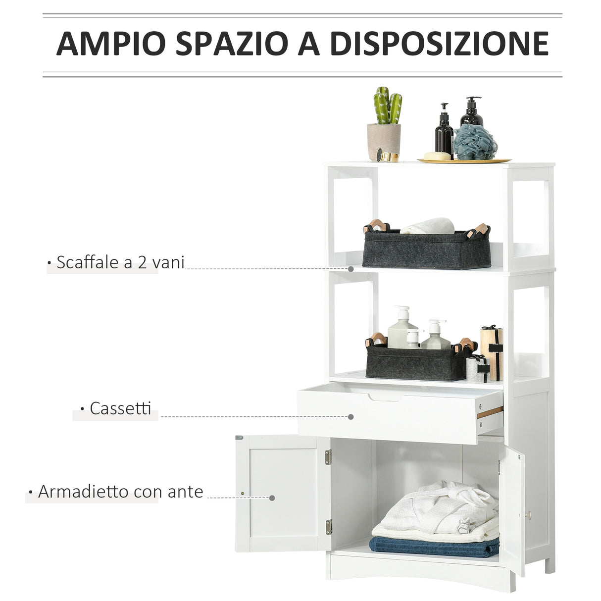 easycomfort easycomfort mobile bagno con mensole armadietto e cassetto mobiletto multiuso in legno bianco 60x33x122 5cm