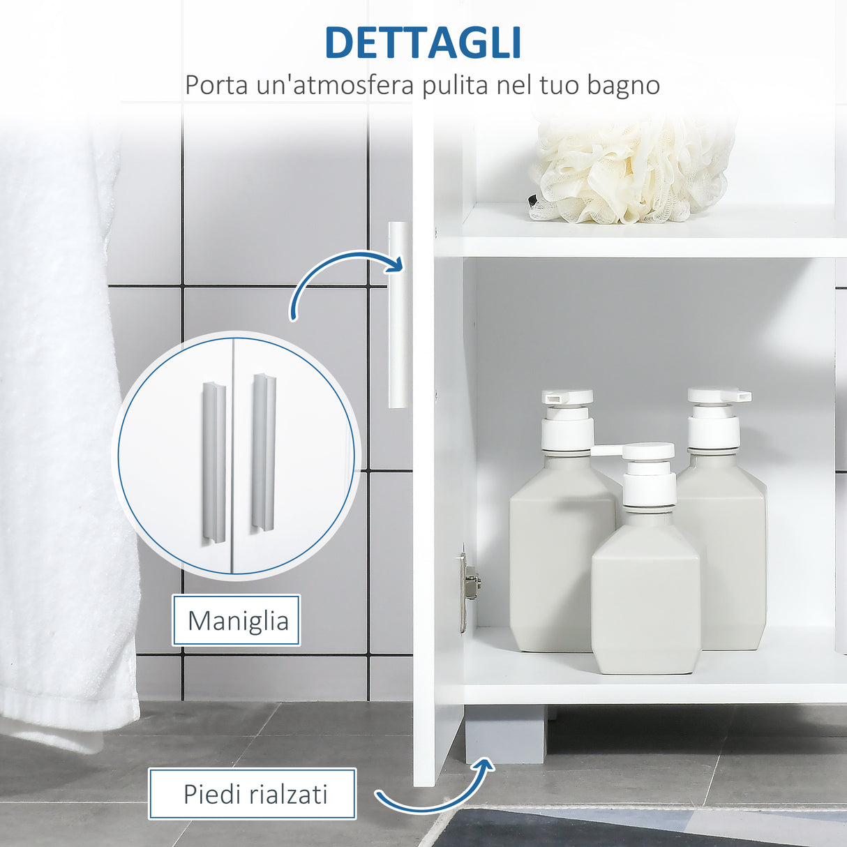 easycomfort easycomfort mobile sotto lavabo bagno a u con 2 ante e ripiano interno regolabile 60x30x60cm