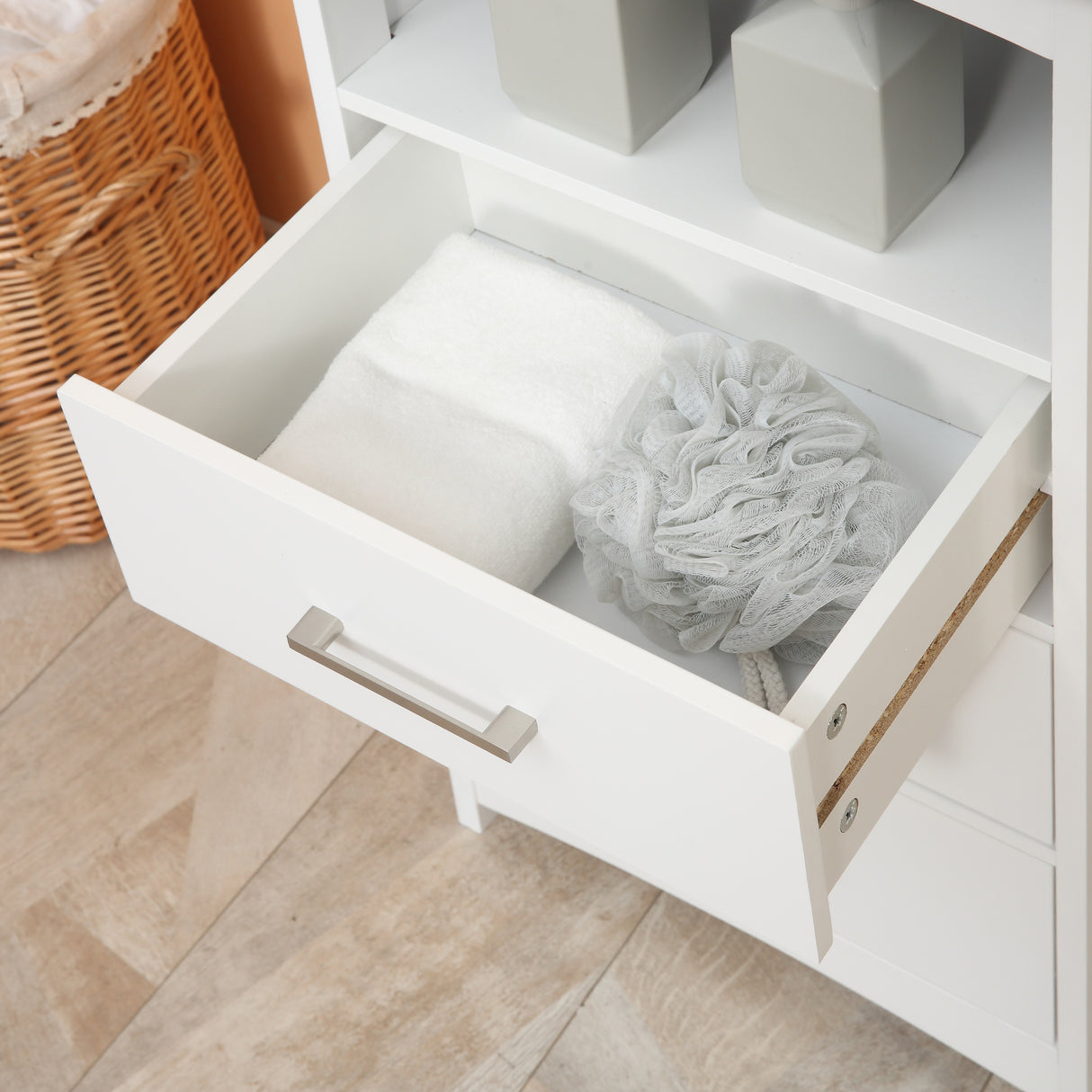 easycomfort easycomfort mobiletto bagno con scaffale aperto e 3 cassetti in mdf 40x33x80cm bianco