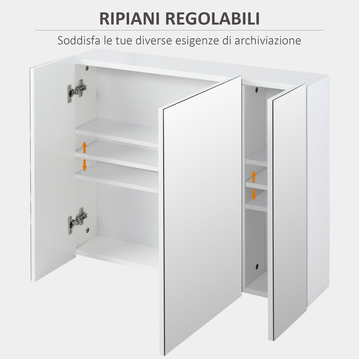 easycomfort easycomfort armadietto bagno con 3 ante specchiate e ripiani regolabili 70x15x60cm bianco