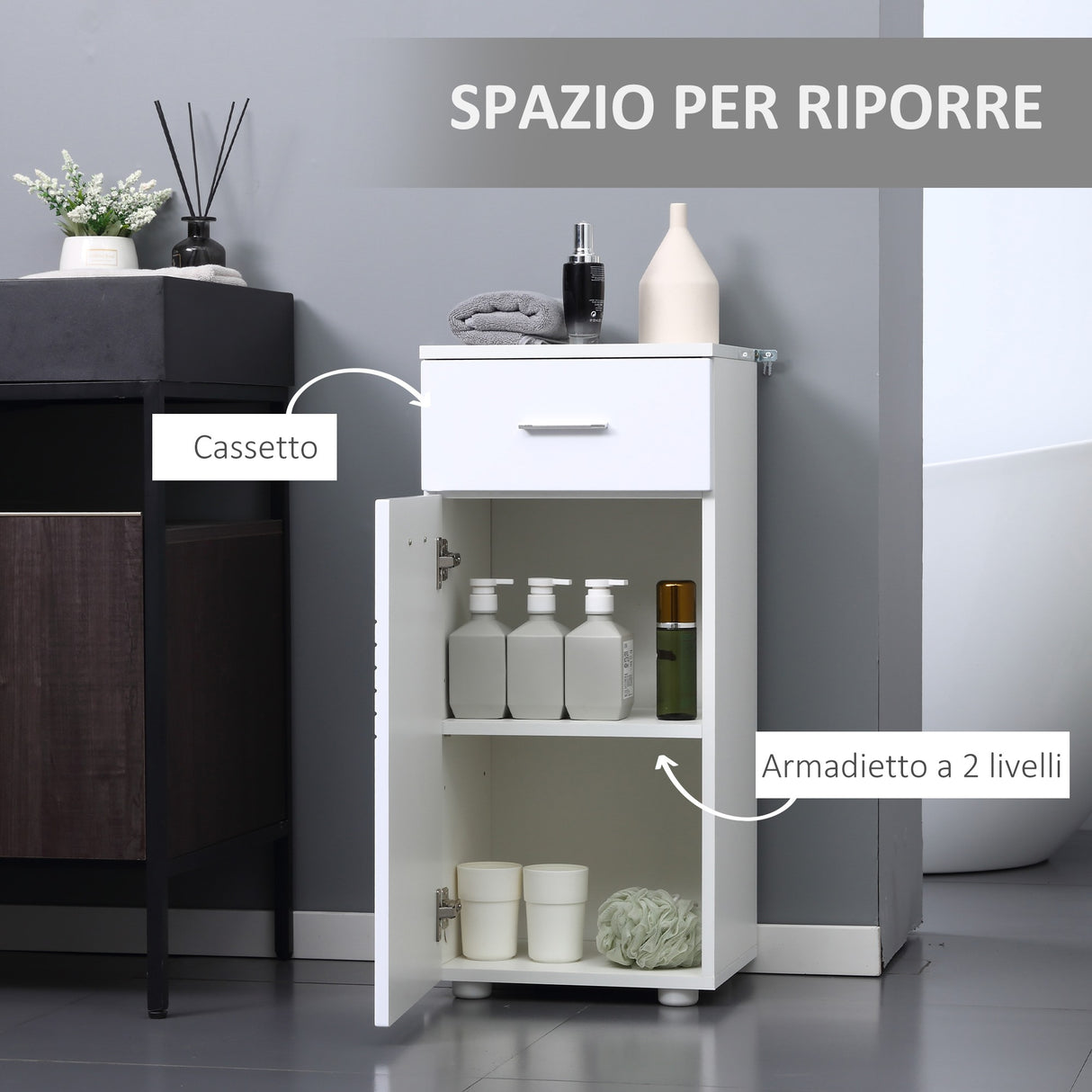 easycomfort easycomfort mobile bagno in legno con cassetto e armadietto 1 anta con mensole 35x30x77 5cm