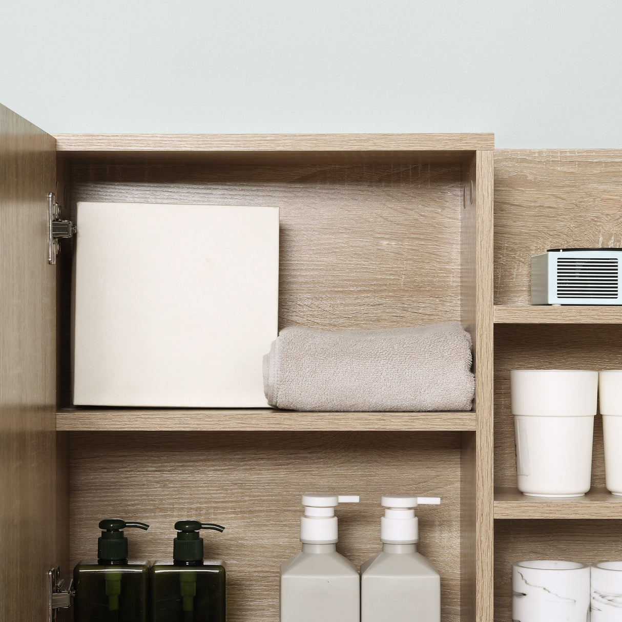 easycomfort easycomfort specchiera bagno a parete con anta e 3 ripiani laterali in legno 60x18x50cm