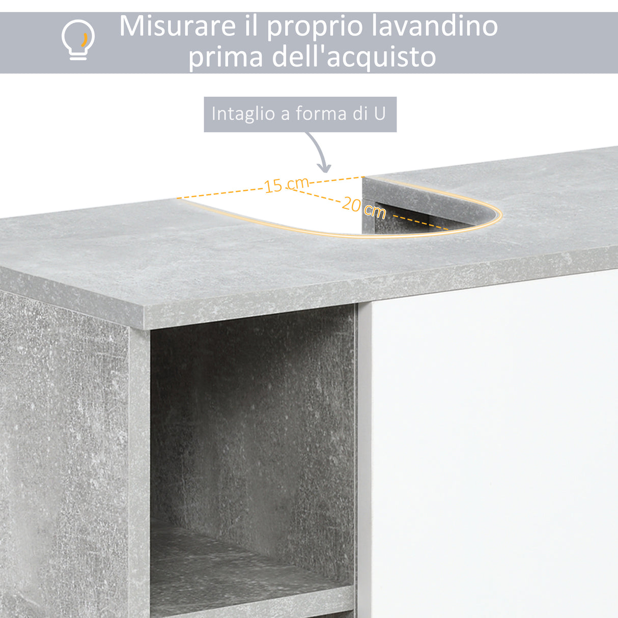 easycomfort easycomfort mobiletto sottolavandino con intaglio a u e 6 ripiani in legno 60x30x68cm bianco grigio