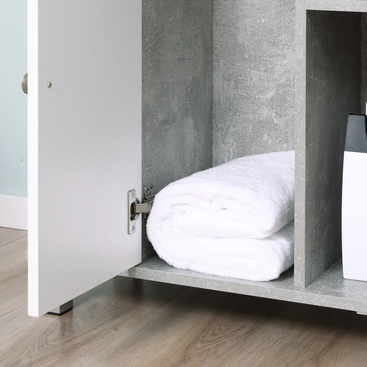 easycomfort easycomfort mobiletto sottolavandino con intaglio a u e 6 ripiani in legno 60x30x68cm bianco grigio