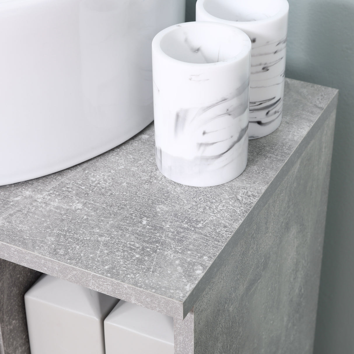 easycomfort easycomfort mobiletto sottolavandino con intaglio a u e 6 ripiani in legno 60x30x68cm bianco grigio