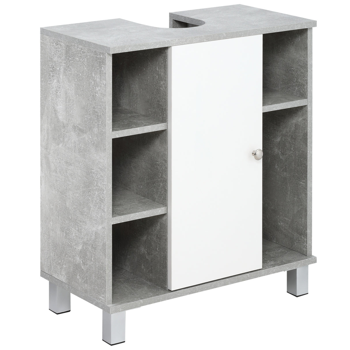 easycomfort easycomfort mobiletto sottolavandino con intaglio a u e 6 ripiani in legno 60x30x68cm bianco grigio